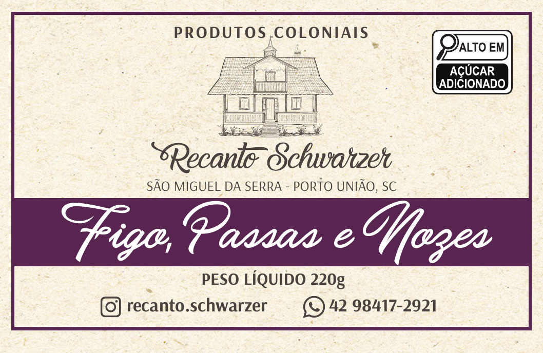 Rótulo da Geleia de Figo com passas e nozes do Recanto Schwarzer