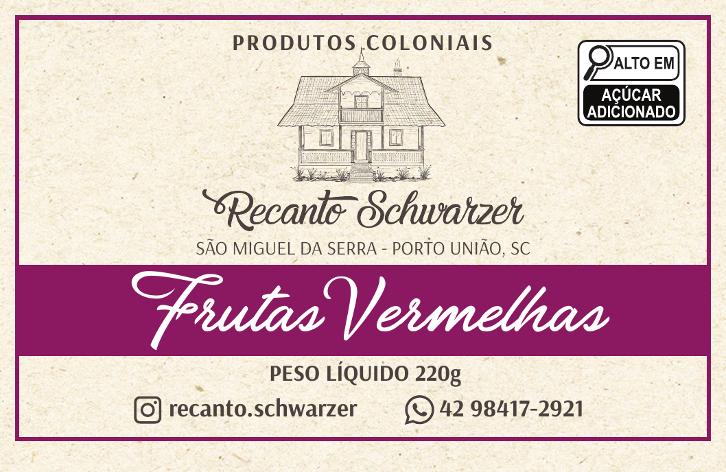Rótulo da Geleia de Frutas Vermelhas do Recanto Schwarzer